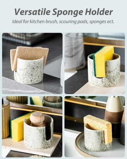 Zoeeker Sponge Holder for Kitchen Sink, Ceramic Dish Sponge Dish Rack Scrubby Caddy Kitchen Organizer Cute Sink Caddy Organizer, Farmhouse Decor, Speckled Glaze