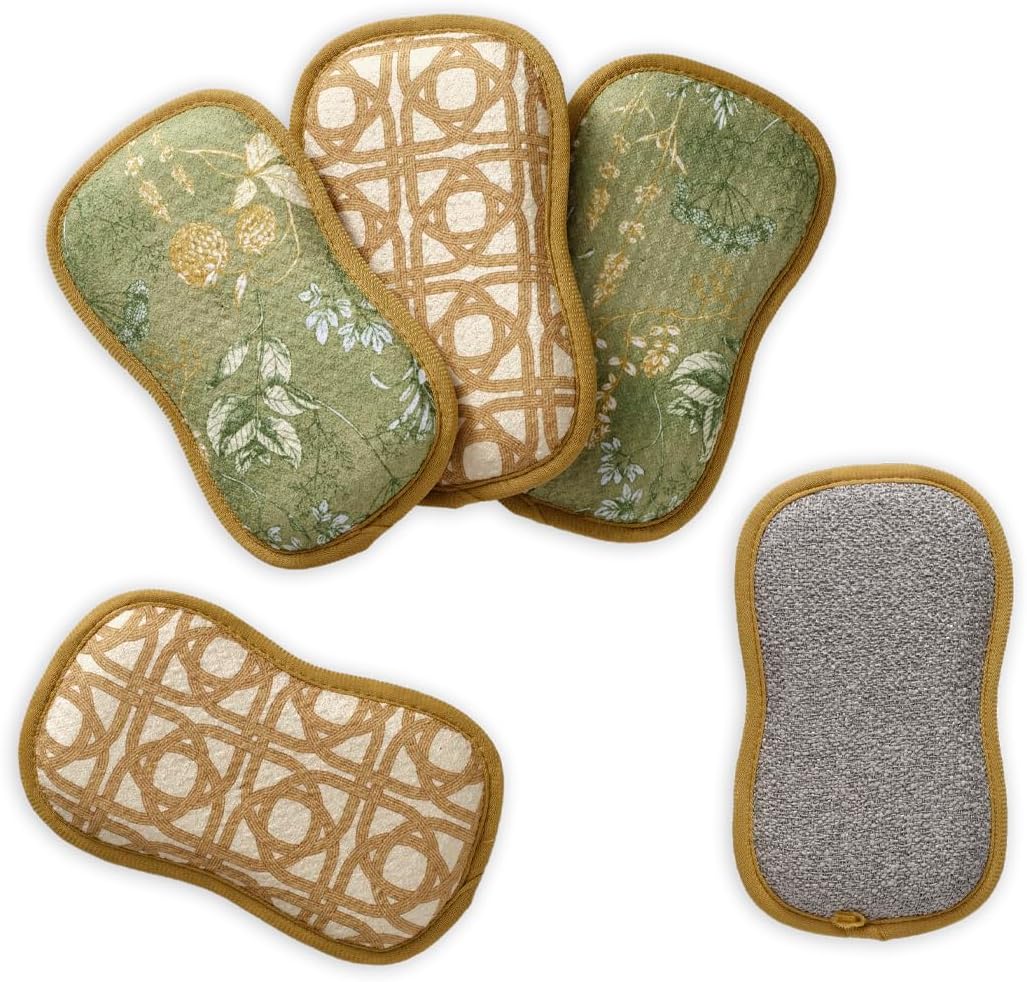 Kitchen Herbs Scrubby Sponges – 4 Pack Non-Scratch Dish Cloths, Ultra Absorbent Waffle Weave Cleaning Towels, Reusable & Machine Washable, 3.94" x 6.3
