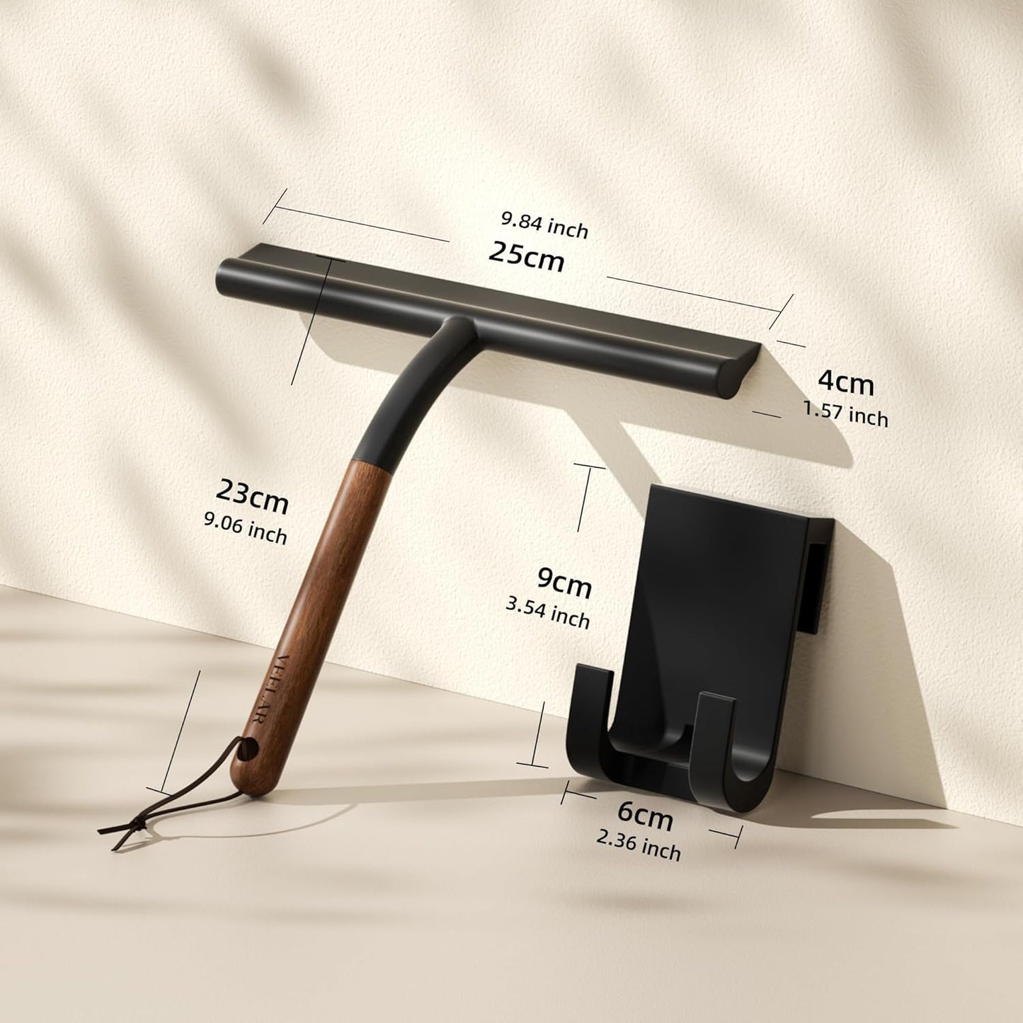 Shower Squeegee for Shower Glass, Bathroom Glass Cleaning Tool with Hook Mount, Squeegee for Glass Doors, Window Cleaning, Tile Shower Walls (White)