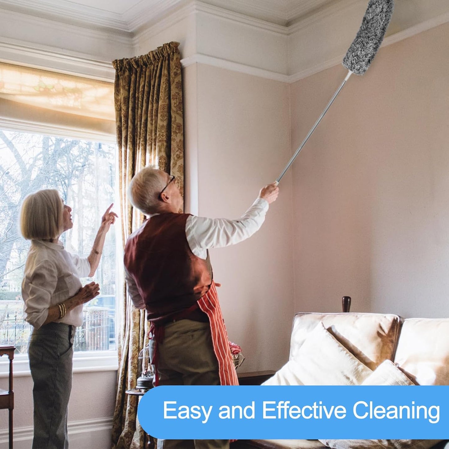 5-in-1 Kit Dusters for Cleaning, Duster with Extension Pole, Extendable Duster with 100 Inches, Microfiber Dusters, Webster Cobweb Duster for Cleaning Ceiling Fans, Furniture, Blinds - Blue