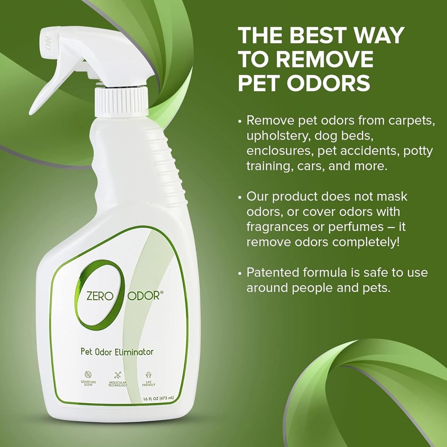 Zero Odor - Pet Odor Eliminator - Permanently Eliminate Air & Surface Odors – Patented Molecular Technology Best For Carpet, Furniture, Pet Beds - Smell Great Again (Over 400 Sprays Per Bottle)