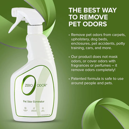 Zero Odor - Pet Odor Eliminator - Permanently Eliminate Air & Surface Odors – Patented Molecular Technology Best For Carpet, Furniture, Pet Beds - Smell Great Again (Over 400 Sprays Per Bottle)