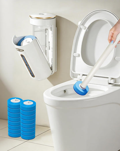 Disposable Toilet Cleaning System, Toilet Bowl Cleaner Wand and 8 Refills, Toilet Brush and Holder Set(Wall Mounted), Bathroom and Toilet Cleaning Scrubber Kit