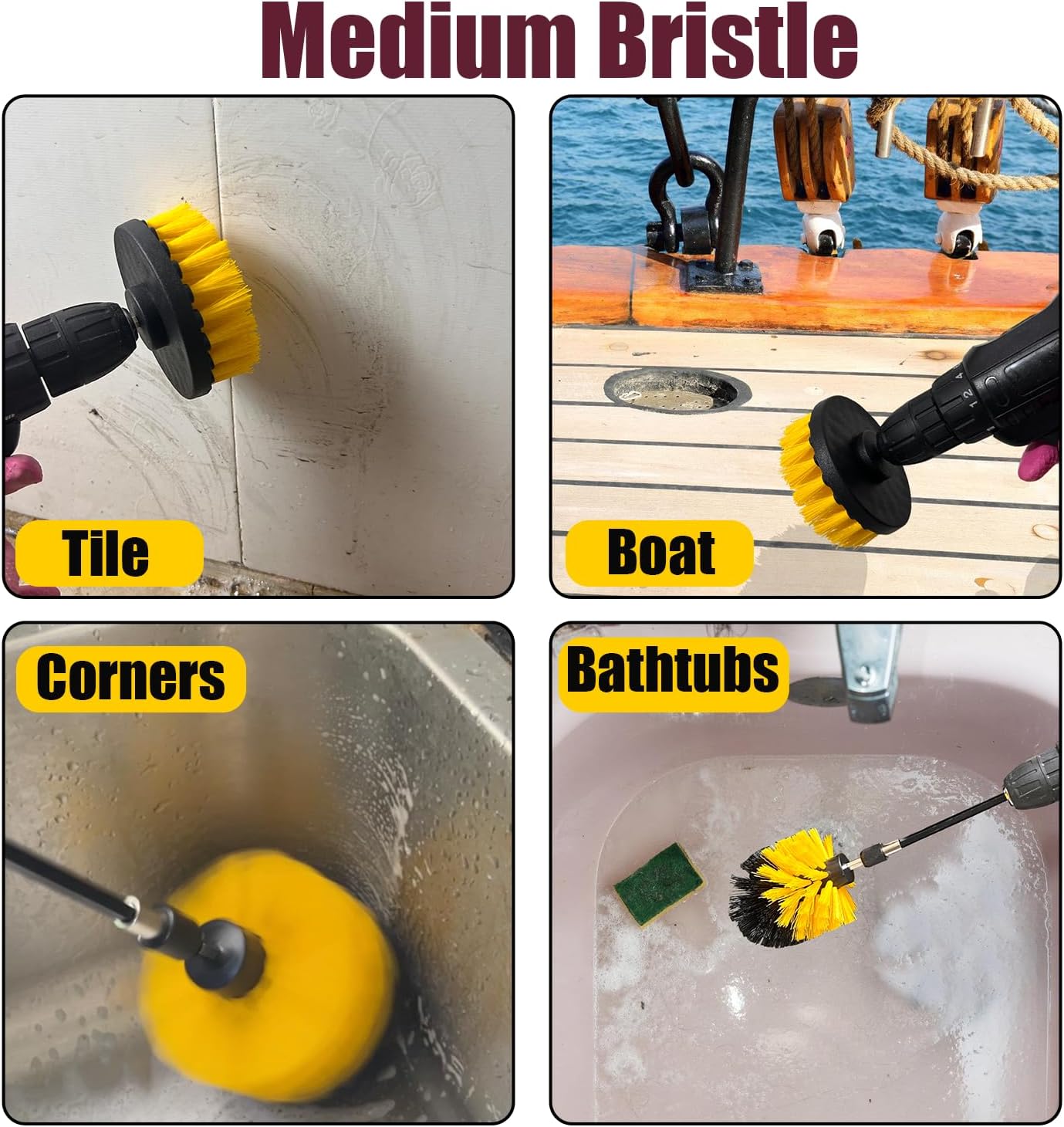 8 Pack Drill Brush Attachment Set,1/4in Power Scrubber Brush + Extend Long Rod, Power Cleaning Scrub Brush for Bathroom, Tub, Tile, Floor, Grout, Boat(White)