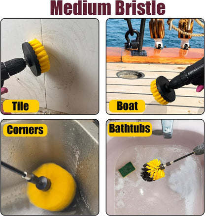 8 Pack Drill Brush Attachment Set,1/4in Power Scrubber Brush + Extend Long Rod, Power Cleaning Scrub Brush for Bathroom, Tub, Tile, Floor, Grout, Boat(White)