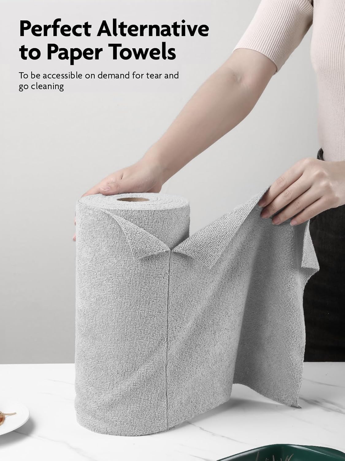 Fantasticlean Microfiber Cleaning Cloth Roll -40 Pack, Tear Away Microfiber Towels, 12" x 12", Reusable, Washable, Scratch Free, Ultra Absorbent Dishcloth for All-Around Cleaning Supplies (White)