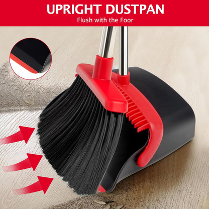 Broom and Dustpan Set, Long Handle Lightweight Dustpans with Broom Combo for Home, Indoor&Outdoor Sweeping for Home Room Kitchen Office Lobby (Charcoal)