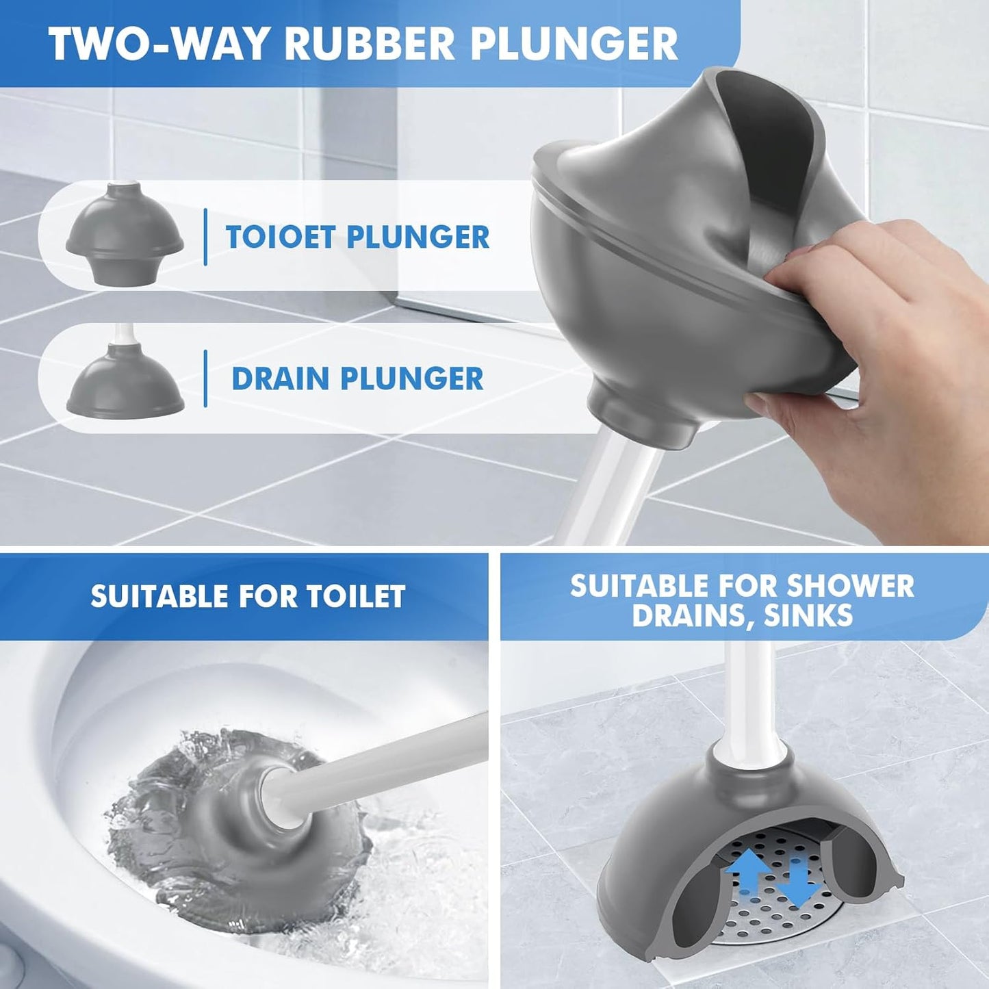 LOVLOY Toilet Plunger and Brush, Bowl Brush and Heavy Duty Toilet Plunger Set with Ventilated Holder, 2-in-1 Toilet Brush and Plunger Combo for Bathroom Cleaning (2, White)