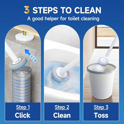 Disposable Toilet Cleaning Brush Kit with 48 Refill Heads, Long Handle Deep Clean Toilet Brush, All in One Bathroom Toilet Cleaner System for Household Apartment Daily Bathroom Cleaning