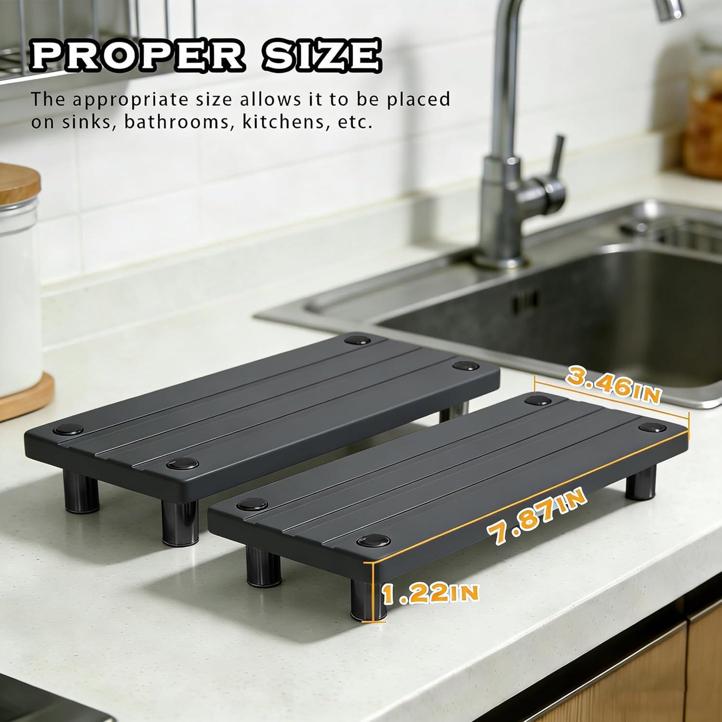 Instant Dry Sink Tray, Anti-Slip Stone Sink Caddy, Durable Kitchen Sink Organizer, Quick Dry Water Absorbing Stone Tray for Bathroom Counter, Stone Soap Tray -Dark Gray