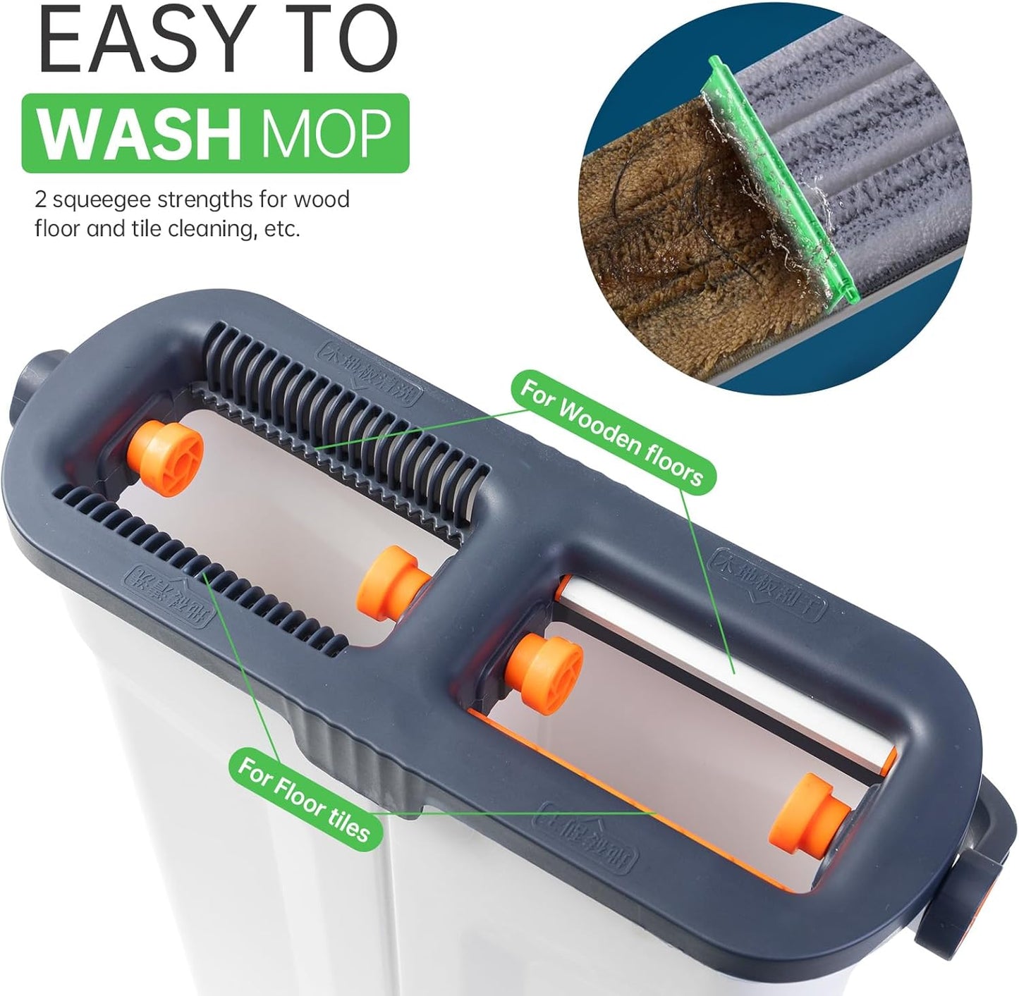 Mop and Bucket Set with Wringer Flat Mop Bucket System for Home Floor Cleaning,6 Reusable Microfiber Pads,Extended Stainless Steel Handle,Ideal for Hardwood,Wood,Laminate Floors,and Bathroom Mop