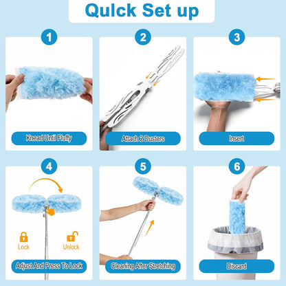 6 ft Extendable Duster Handle with 20 Refills, Duster with Extension Pole, Disposable Microfiber Dusting Pads for Home Cleaning,High Ceiling, Fan, Window, Hard-to-Reach Areas