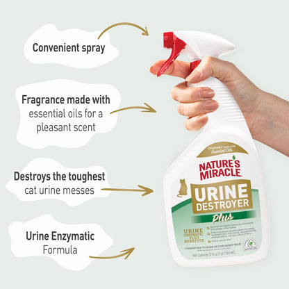 Nature’s Miracle Urine Destroyer Plus for Cats, Enzymatic Formula Tough on Strong Cat Urine And The Yellow Sticky Residue, 1 Gal