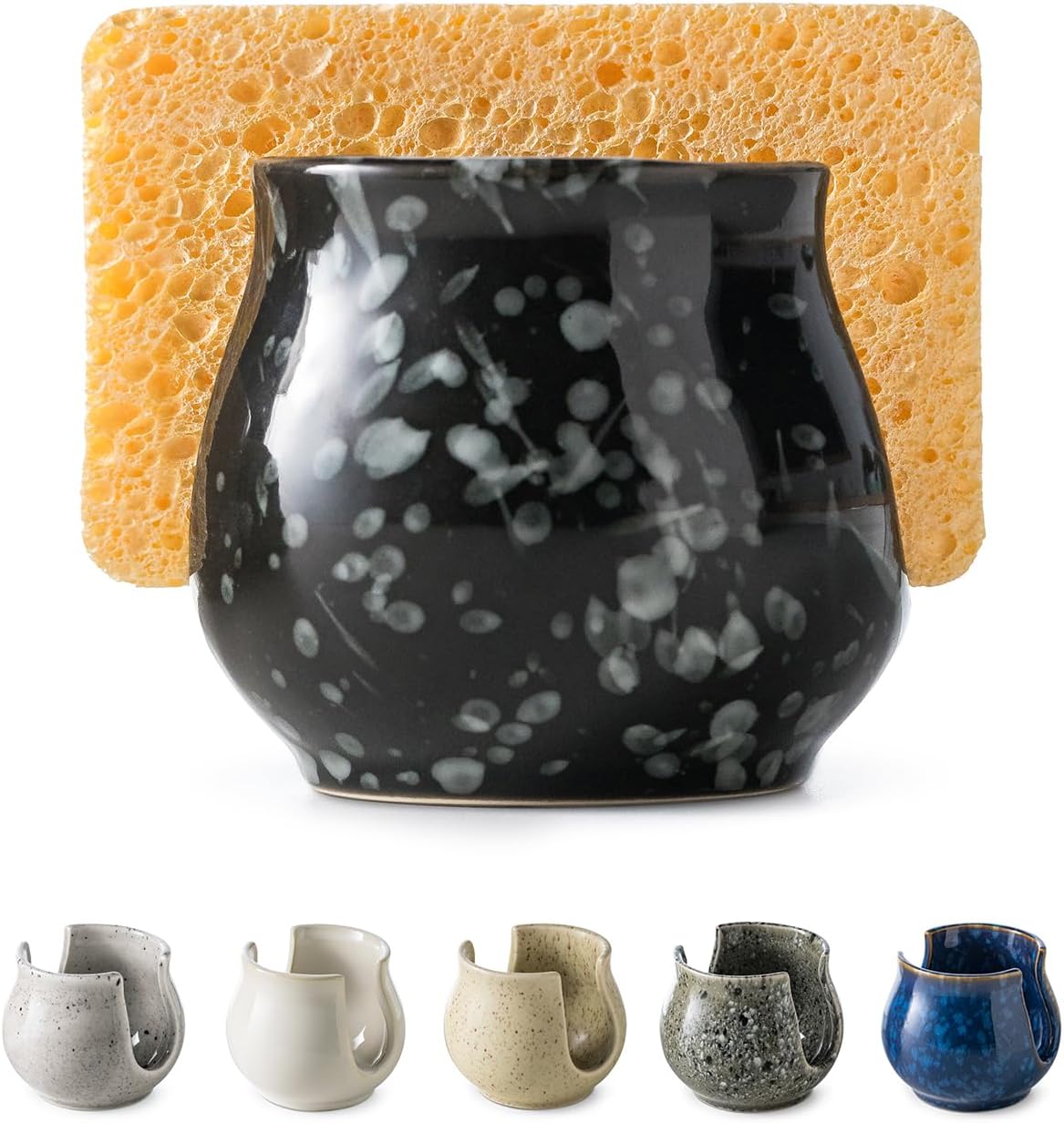 Zoeeker Sponge Holder for Kitchen Sink, Ceramic Dish Sponge Dish Rack Scrubby Caddy Kitchen Organizer Cute Sink Caddy Organizer, Farmhouse Decor, Speckled Glaze