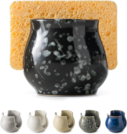 Zoeeker Sponge Holder for Kitchen Sink, Ceramic Dish Sponge Dish Rack Scrubby Caddy Kitchen Organizer Cute Sink Caddy Organizer, Farmhouse Decor, Speckled Glaze
