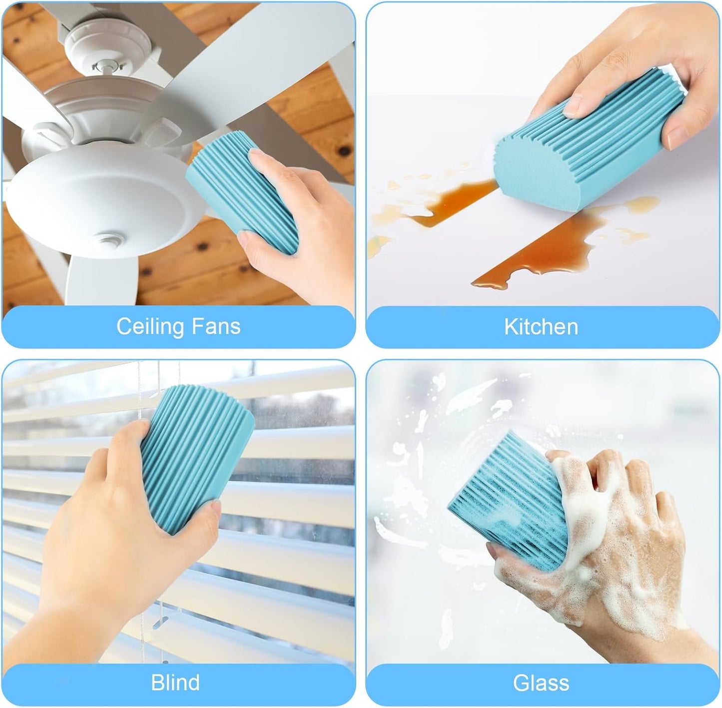 2-Pack Damp Duster Sponge for Clean, Magic Sponge Eraser Baseboard Cleaner Tool, Dusters for Cleaning Blinds, Glass, Vents, Railings, Mirrors,Window Track Grooves and Faucets