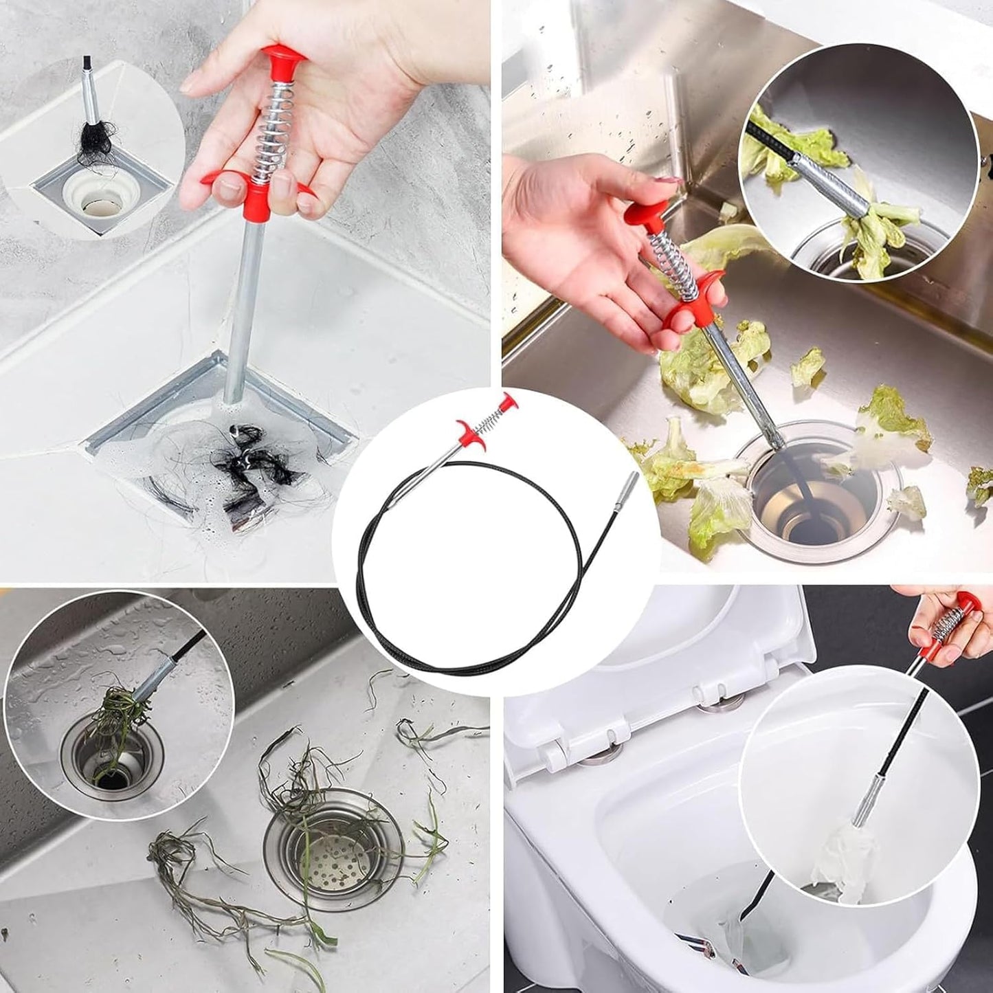 Drain Snake,61 Inch Hair Drain Clog Remover- Flexible Gutter Cleaning Tools for Home Sink, Bathroom Tub,Drain, Toilet, Tight Spaces
