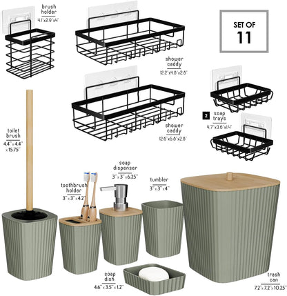 Clara Clark Bathroom Set - Sage Green Bathroom Accessories Set, 6PC Bathroom Accessory Set, Bathroom Sets with Toilet Brush, Trash Can & Soap Dispenser