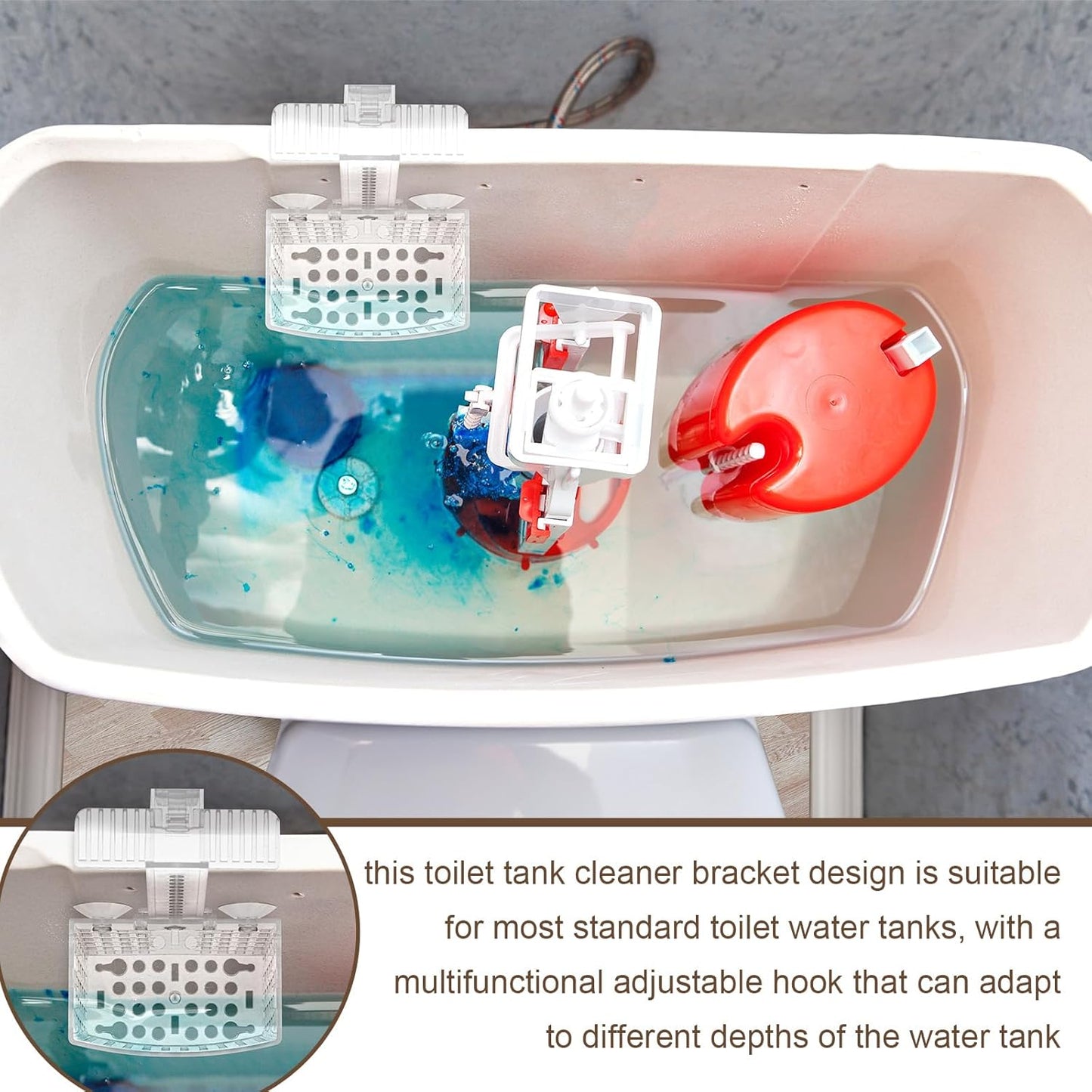 2 Sets Transparent Toilet Tank Carrier with Dual Suction Cup and Adjustable Hook Toilet Tank Cleaner Bracket Can Holder for Dissolved Cleaning Tablets