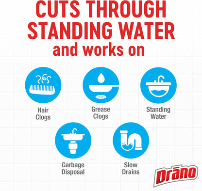Drano Max Gel Drain Clog Remover & Cleaner, Fast-Acting to Unclog Standing Water & Remove Hair, Grease & Food Blockages, Safe for all Pipes & Septic, Kitchen Sinks, Bathroom Showers & Tubs, 32 Oz