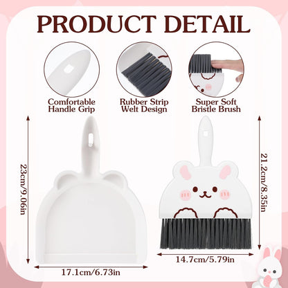 Ouligay Portable Hand Broom and Dustpan Set,Cute Mini Broom and Dustpan Set with Durable Brush,Lightweight Small Dust Pan and Broom Set for Desktop Cleaning Small Space Cleaning(Brown Bear)