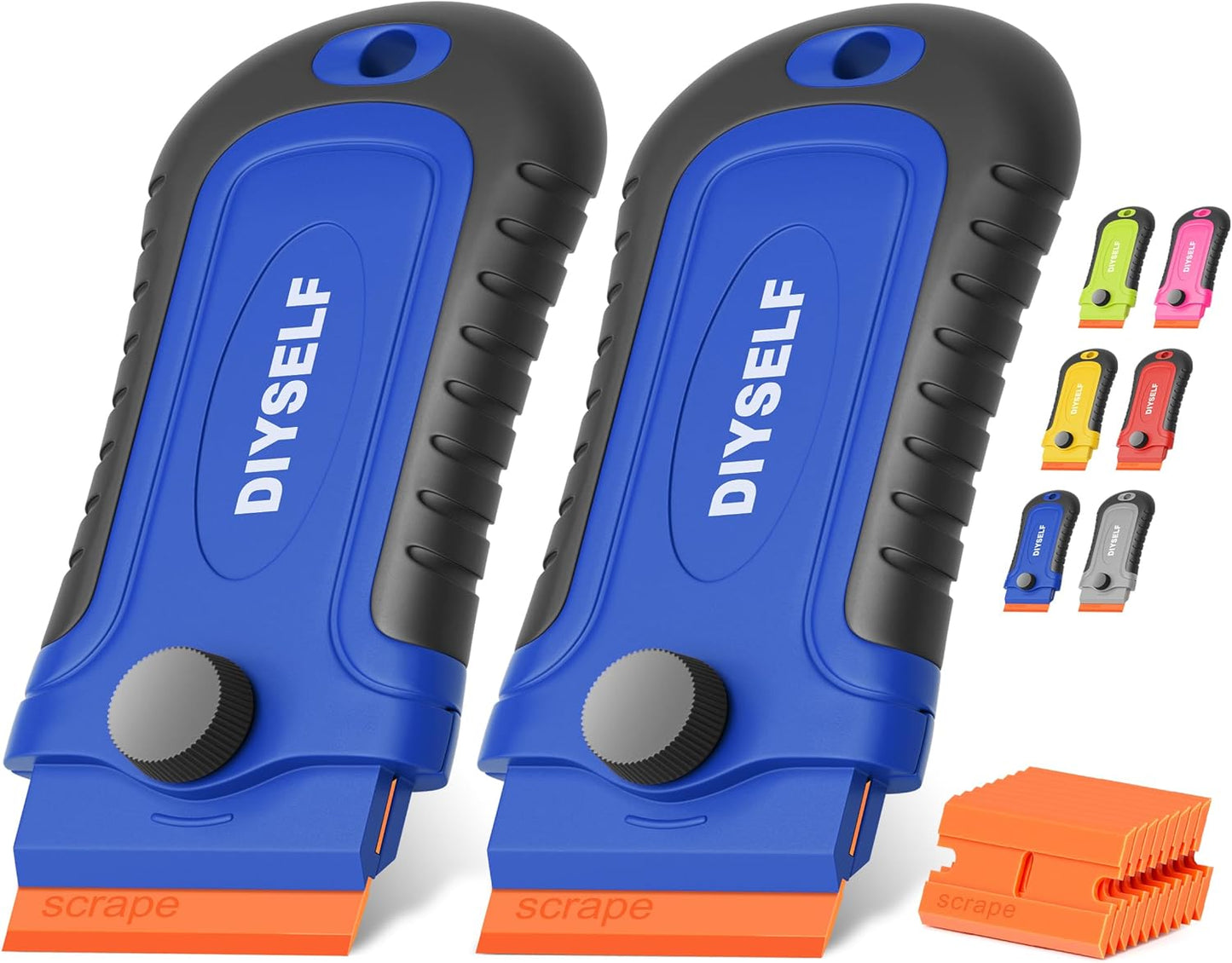 DIYSELF 1 Pack Razor Blade Scraper with 15 Extra Blades, Scraper Tool for Cleaning Window, Paint, Cooktop, Oven, Glass Stove Top Scraper, Razor Scraper with Buit-In Blade Storage