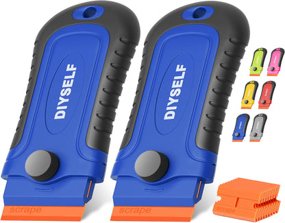 DIYSELF 1 Pack Razor Blade Scraper with 15 Extra Blades, Scraper Tool for Cleaning Window, Paint, Cooktop, Oven, Glass Stove Top Scraper, Razor Scraper with Buit-In Blade Storage
