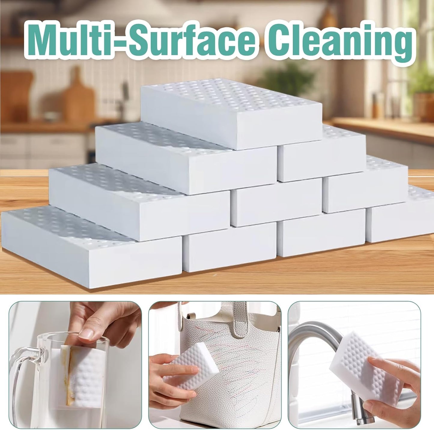Magic Sponges Cleaning Eraser 10 Pack, 2X Compressed Melamine Sponge Cleaner, Melamine Foam All Purpose Cleaning Pads, Heavy Duty Stain Remover for Home Kitchen Bathroom Sneaker Car (10)
