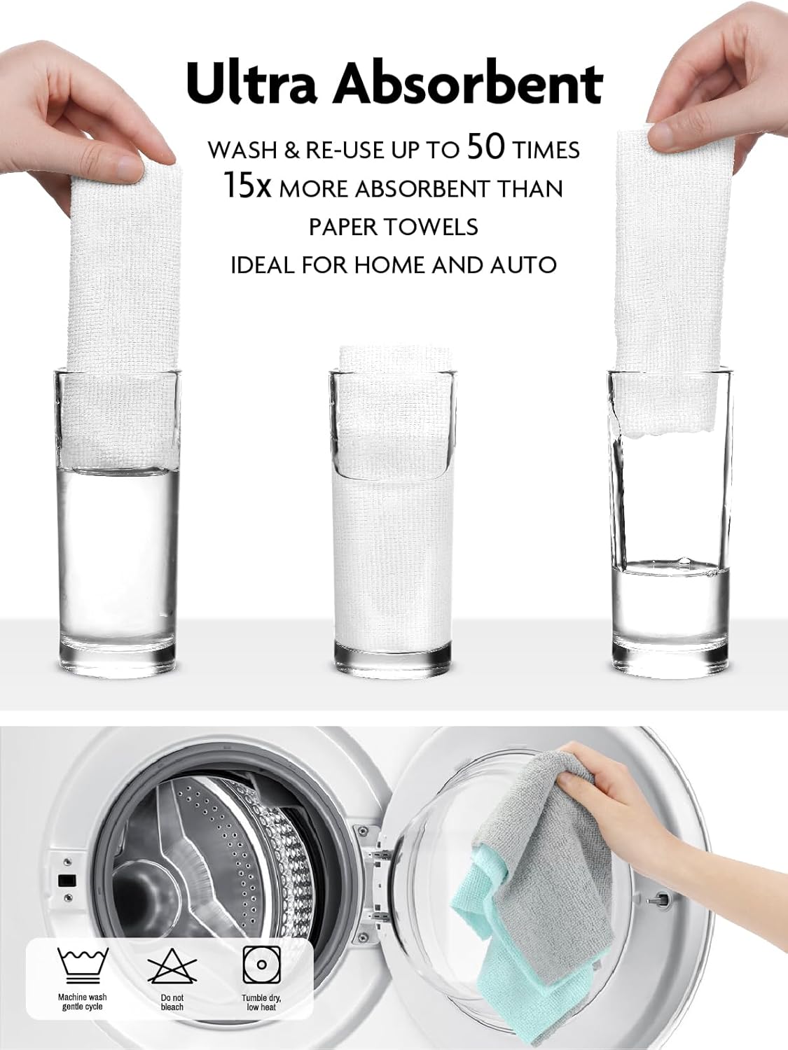 Fantasticlean Microfiber Cleaning Cloth Roll -40 Pack, Tear Away Microfiber Towels, 12" x 12", Reusable, Washable, Scratch Free, Ultra Absorbent Dishcloth for All-Around Cleaning Supplies (White)