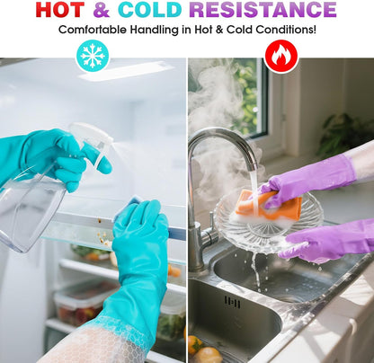 Elgood Reusable Dishwashing Cleaning Gloves with Latex free, Cotton lining,Kitchen Gloves 2 Pairs,Purple+blue Medium