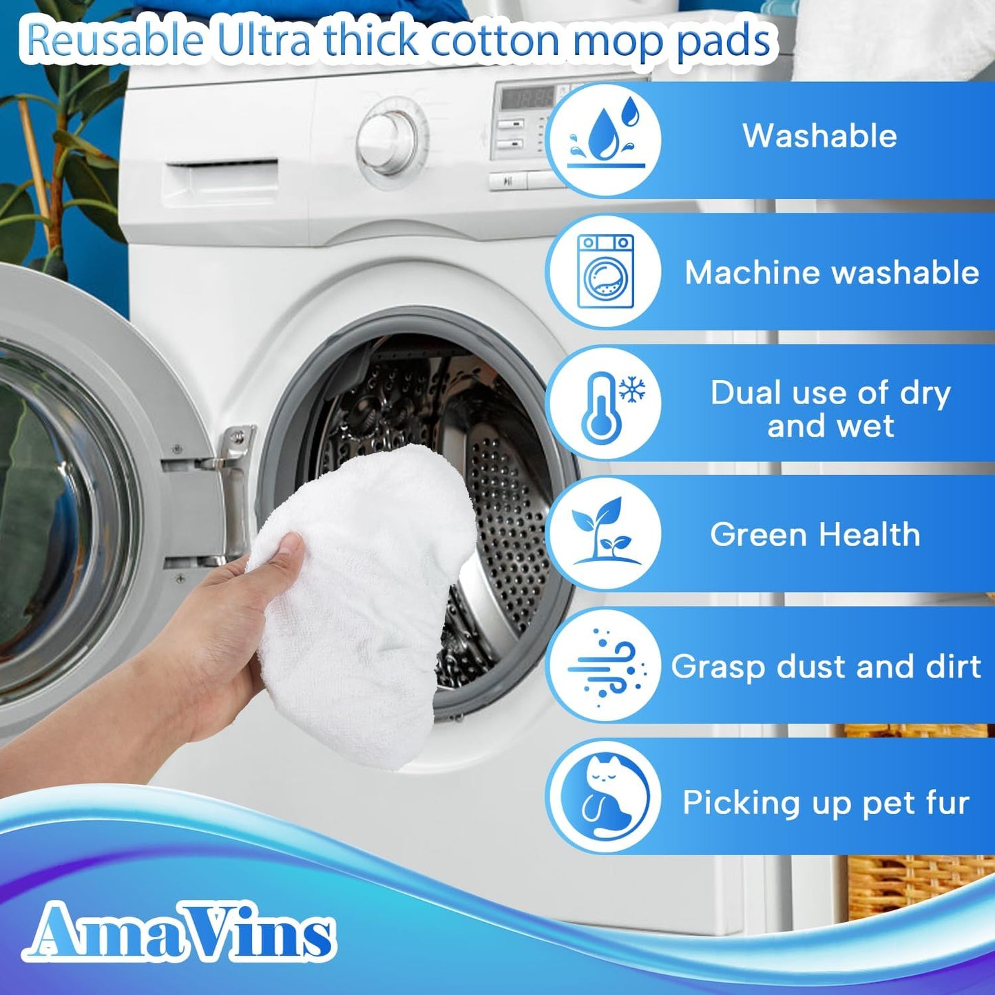 AmaVins 5 Pack Reusable Microfiber Mop Pads Compatible with Swiffer Sweeper Mop, Wet and Dry Flat mop Cover, Washable Mop Pads for Surface/Hardwood Floor Cleaning (Mop is Not Included)
