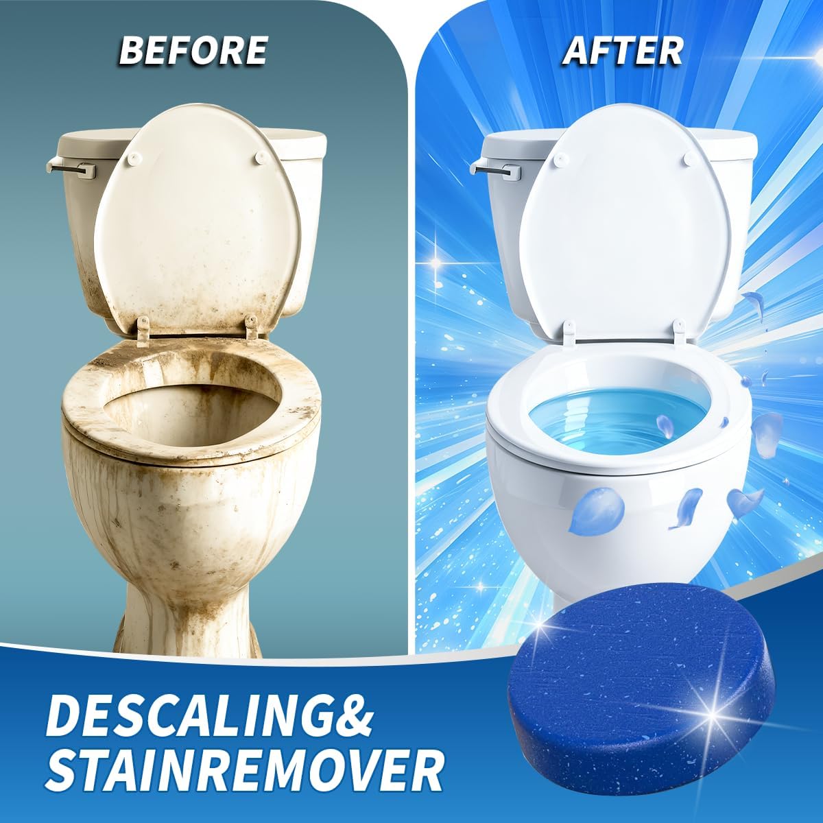 Automatic Toilet Bowl Cleaner Tablets,12- Pack Blue Gel In-Tank Cleaner, Removes Hard Water Rings & Stains, Septic Safe, Cleaning & Deodorize, Fresh Scent,50g Each