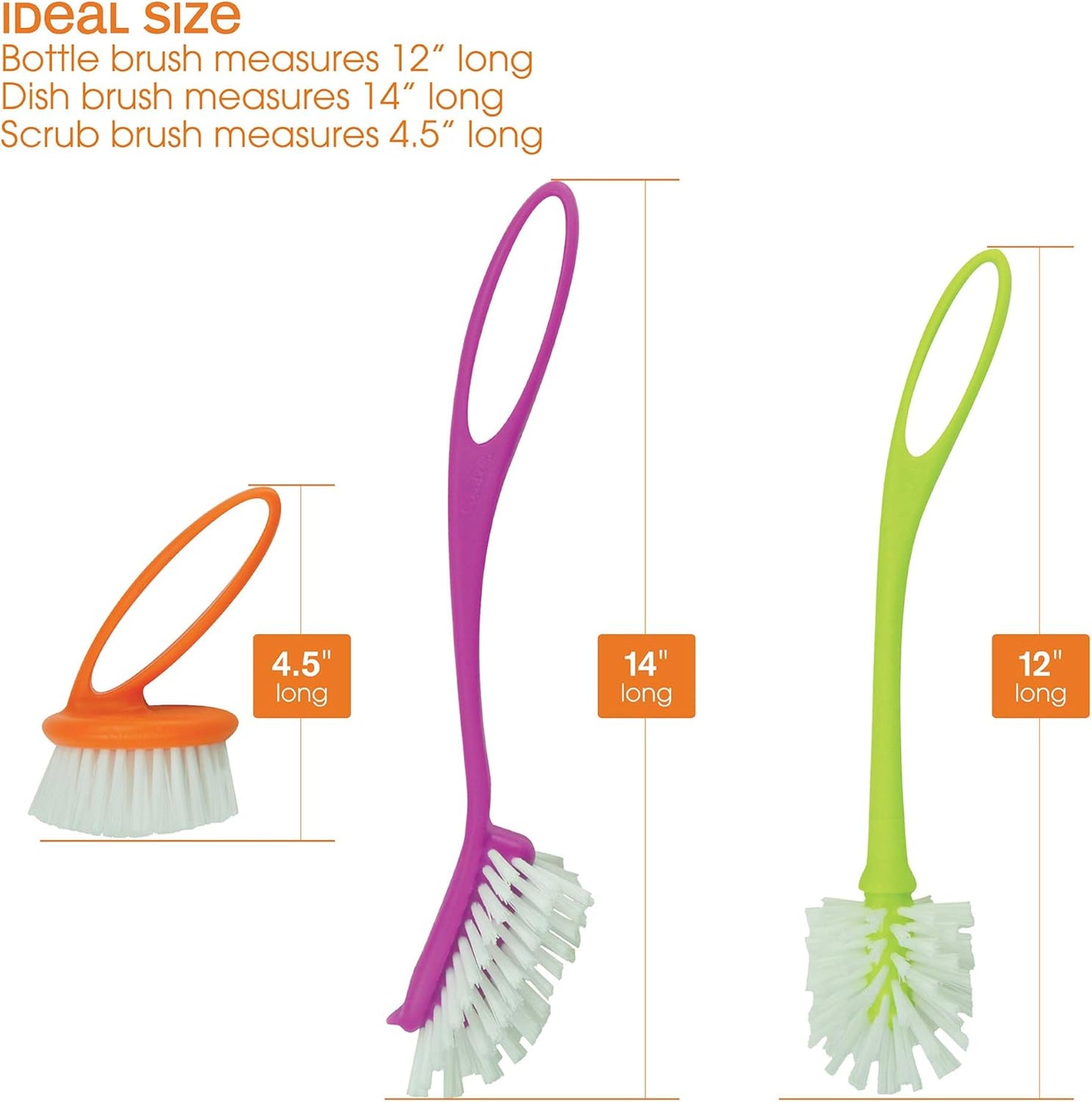 Casabella Loop 3-Piece Dish Brush Set - 15519AZ(Colors May Vary), Red Yellow Purple