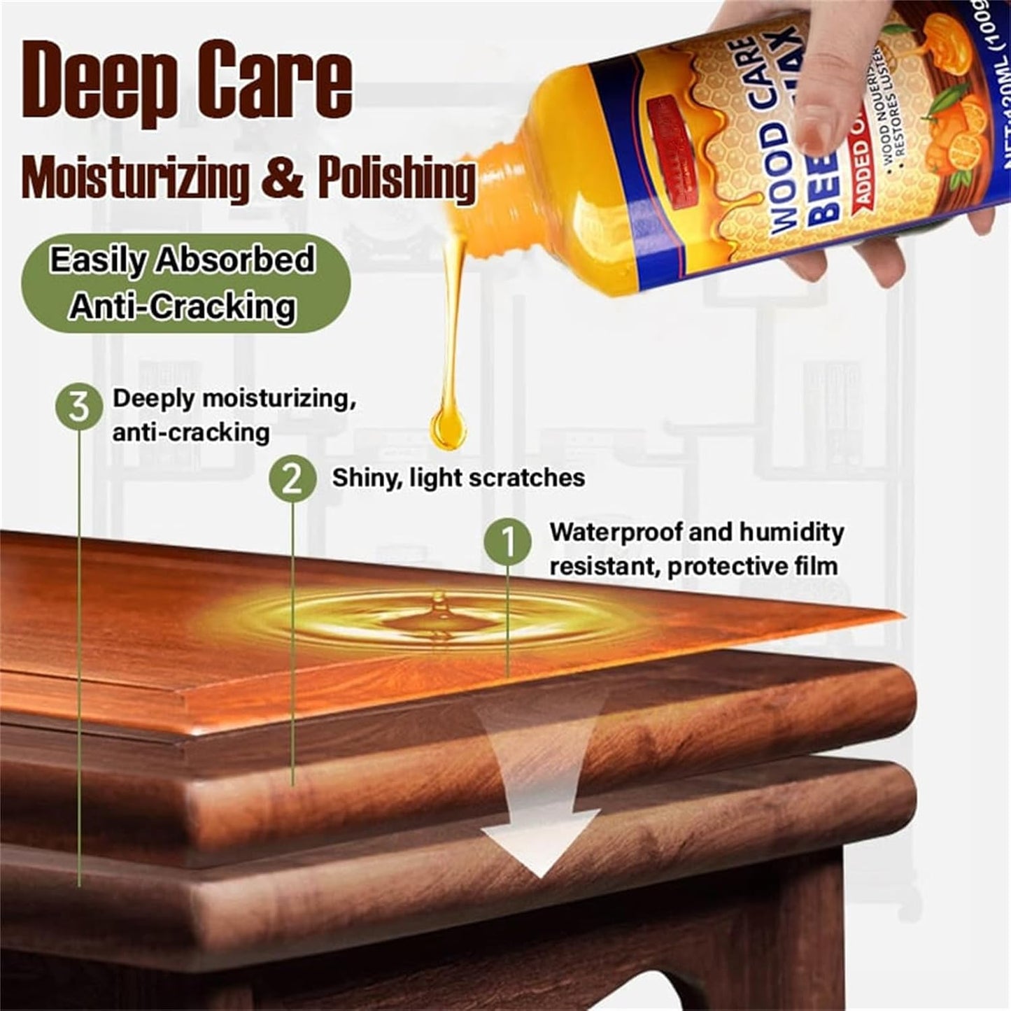 Natural Beeswax Essential Orange Oil Wood Conditioner, Micro-molecularized Floor Polish Repairing Care Beeswaxs Spray for Furniture Polish and Cleaner, Restore Spray for Floors (3)