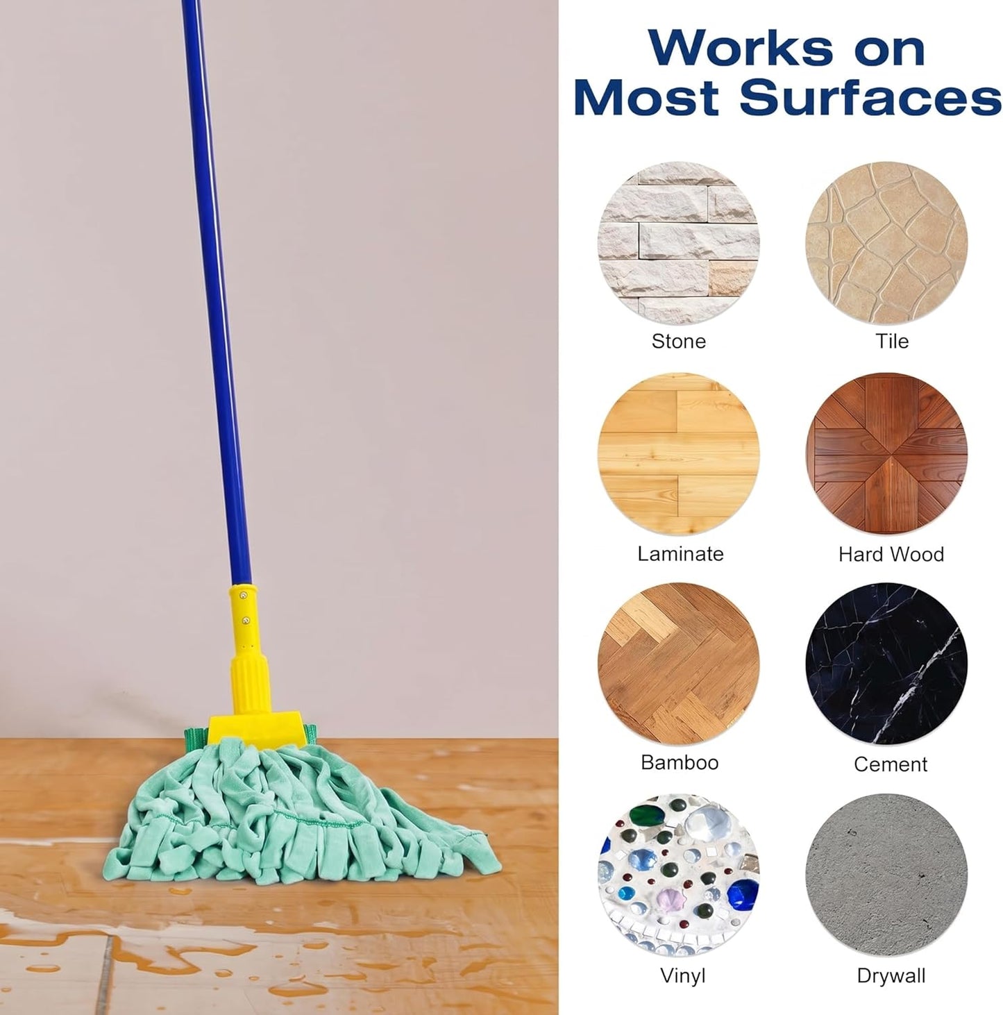 Matthew Cleaning Microfiber Tube Mop(Meduim,Blue,3Pack) Heavy Duty Mop Head Replacement,Excellent Absorbency,Premium launderability,Reusable,Loop end for Home,Commercial&Industrial Use
