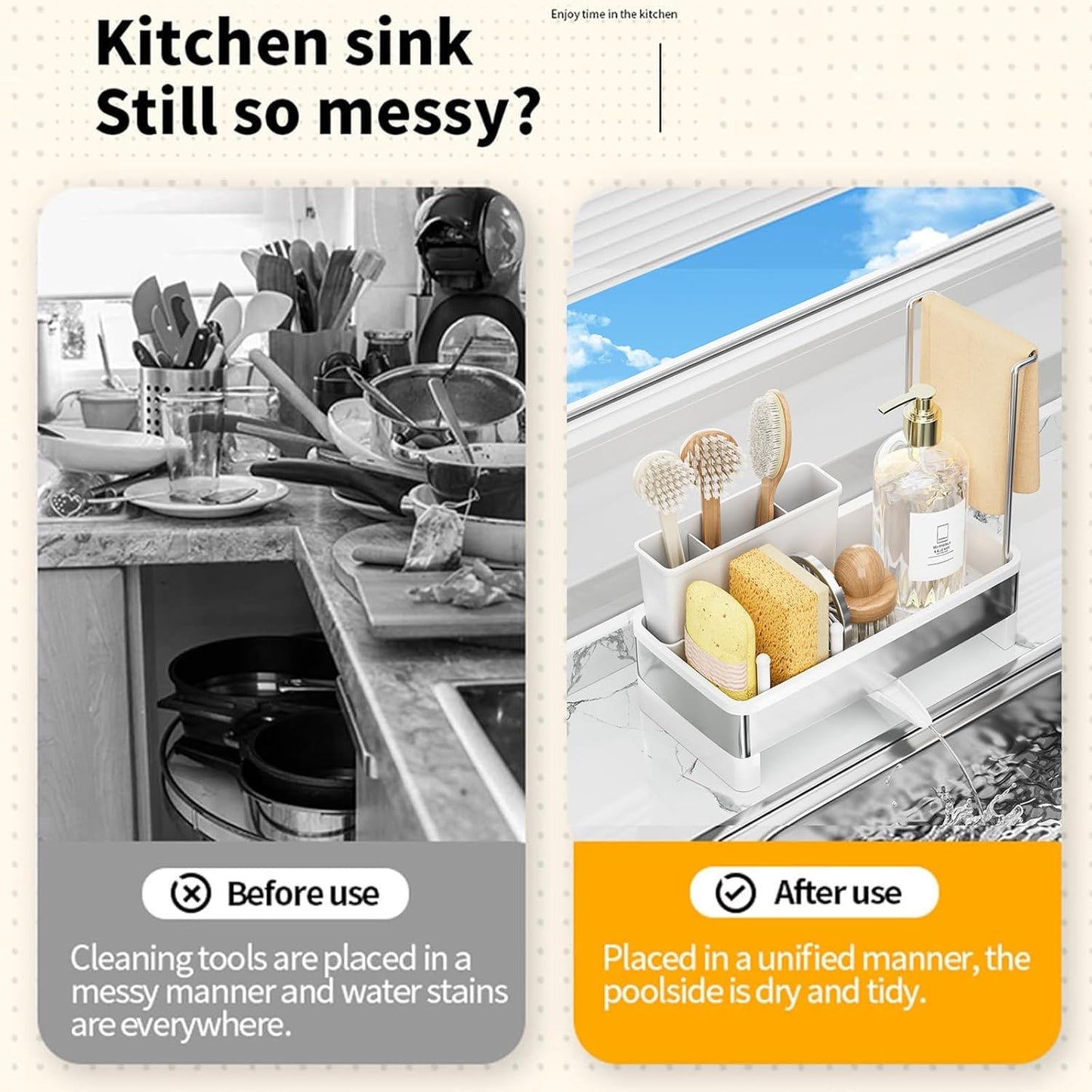 Sponge Holder for Kitchen Sink,Sink Caddy Organizer with Removable Brush Holder,Kitchen Countertop Soap Dispenser Storage with Detachable Towel Rack,Black