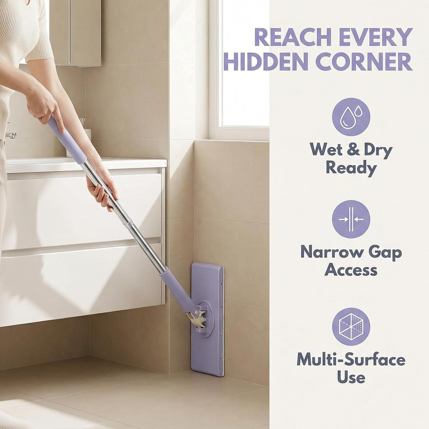 2026 Upgraded Snap Grip Mini Mop, Zero Touch Mini Mops, Cloth Changing Mini-Mop with Automatic Hands Free Push Pull Handle, Disposable Dust Mop, with 5 Non Scratch Wire dishcloths (45.3in+10cloths)