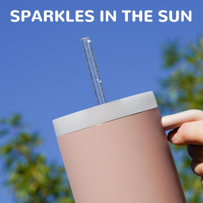 NiHome 12-Pack Glitter Replacement Straws for Stanley Tumbler 40OZ & 2 Cleaning Brushes Set, 12" Length BPA-Free Durable PETG Material for Various Beverages & Cups, Adds Sparkle to Your Drinks (Clear)
