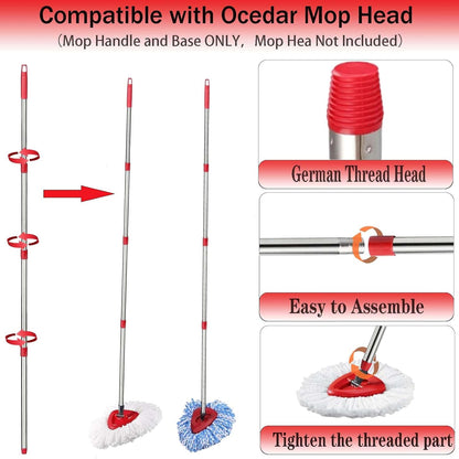 Spin Mop Replacement Head Mop Replace Head Compatible with O Cedar EasyWring Spin Mop - 4 O-Ceda Mop Refills、30-58in Mop Handle and 1 Mop Base and 1 Mop Base Scrub Brush Combo Set