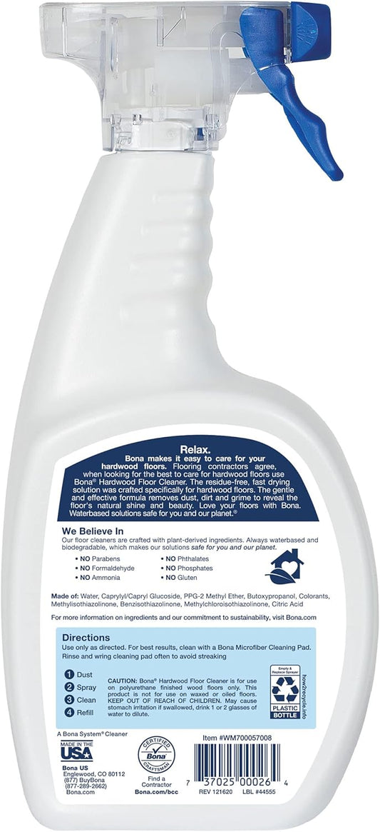 Bona Hardwood Floor Cleaner Spray, Unscented, 22 Fl Oz