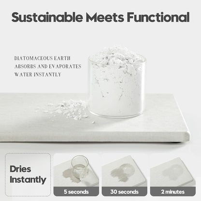 2PCS Water Absorbing Stone Drying Tray for Kitchen Counter & Bathroom Sink, Diatomite Faucet Splash Guard, Soap Dispenser Rack & Sponge Holder Caddy Organizer, Marble White (Printed Pattern), 9"x 3.5"