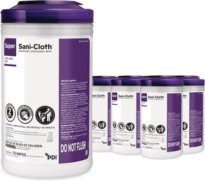 Super Sani- Cloth Germicidal Disposable Wipe, X-Large 5'' x 8'' Wipe, Pop Up Dispenser of 65