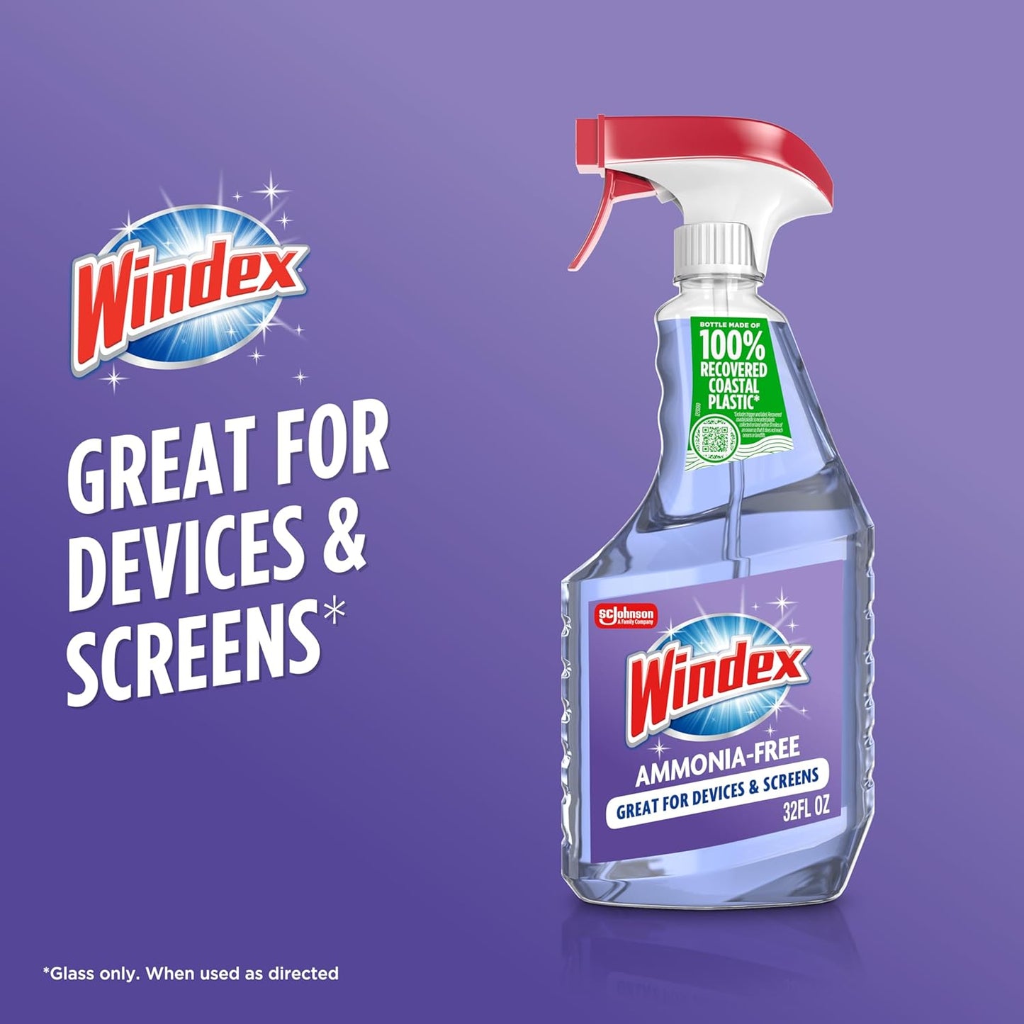 Windex Glass and Window Cleaner Spray Bottle, Ammonia Free, Packaging Designed to Prevent Leakage and Breaking, Surface Cleaning Spray, Crystal Rain Scent, 23 Fl Oz
