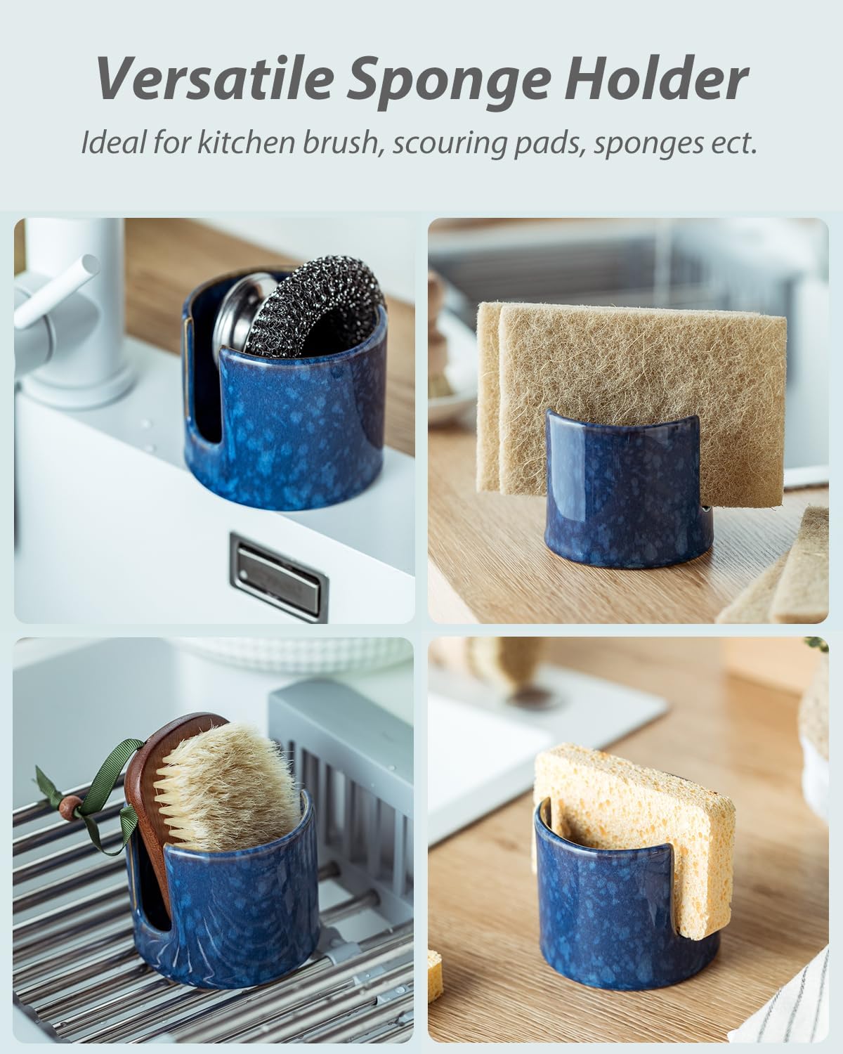 Zoeeker Sponge Holder for Kitchen Sink, Ceramic Dish Sponge Dish Rack Scrubby Caddy Kitchen Organizer Cute Sink Caddy Organizer, Farmhouse Decor, Speckled Glaze