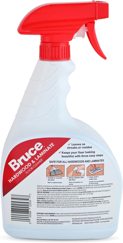 Stock Your Home Bruce Hardwood and Laminate Floor Cleaner (2 Pack) Residue Free Floor Cleaner for Mopping, Two 32 oz Spray Bottles Microfiber Cleaning Cloth