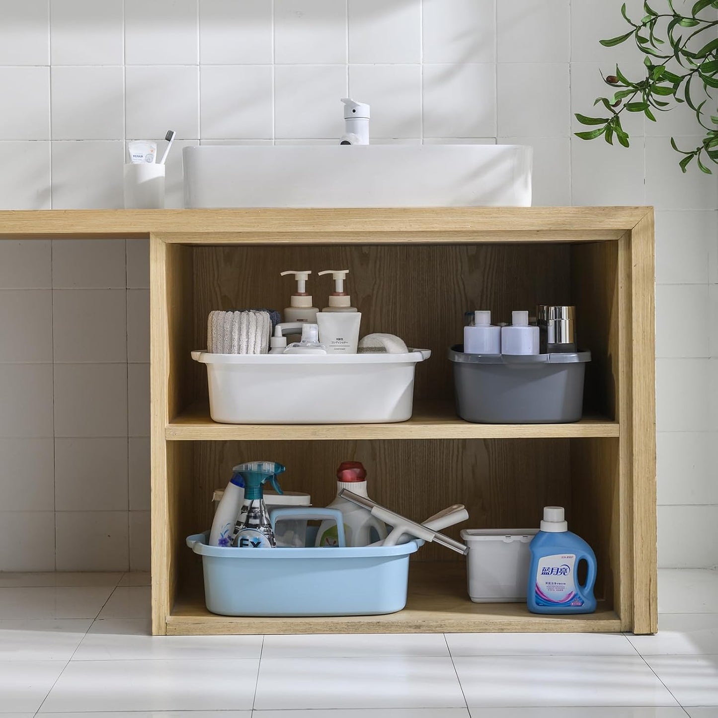 ALINK Large Plastic Shower Caddy Tote, Portable Storage Caddy Basket Organizer with Handle for Dorm, Bathroom, Tool, Garden, Kitchen, Cleaning Supplies – Blue