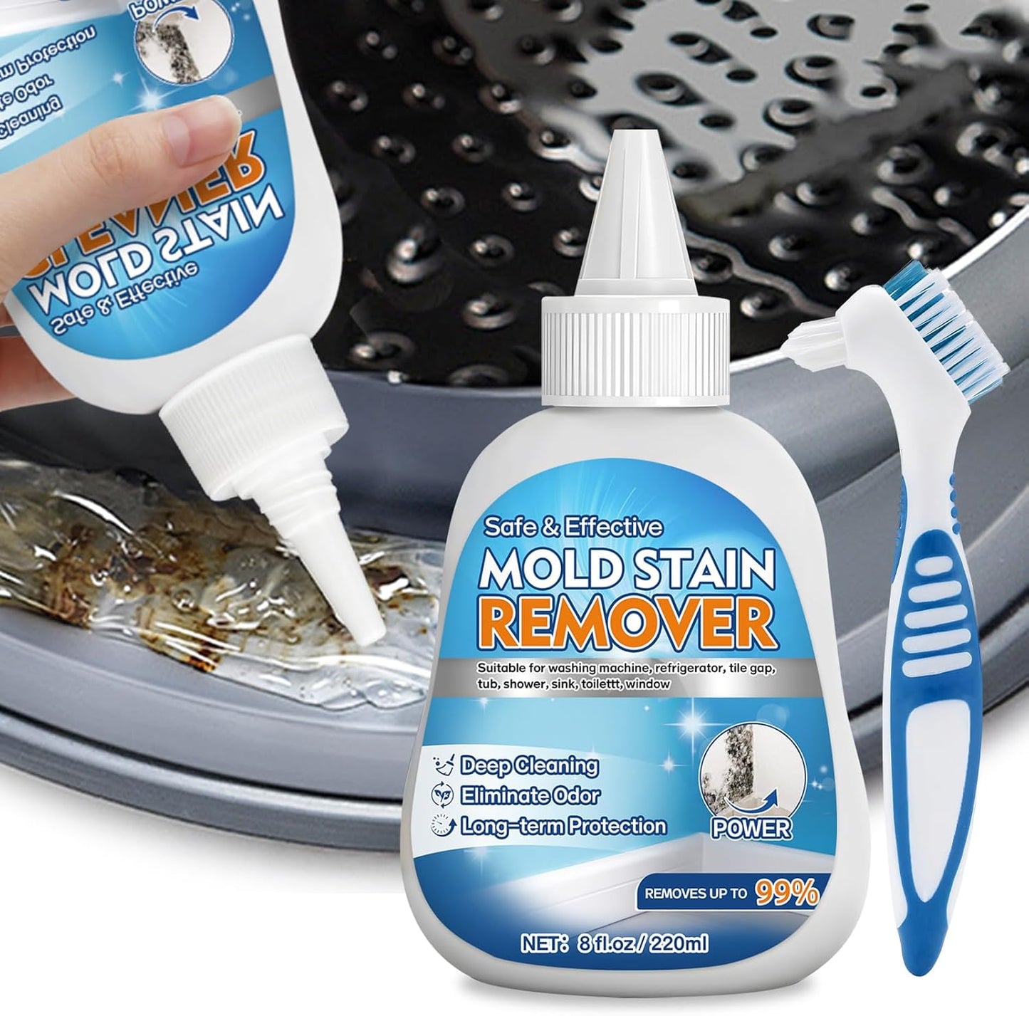 Home Mold Stain Remover Gel for Washer Seal, Thick No Scrub Mold Cleaner for Front Load Washing Machine, Bathroom Tile Grout & Silicone, Deep Cleaning & Odor Removal-Household Stain Cleaner