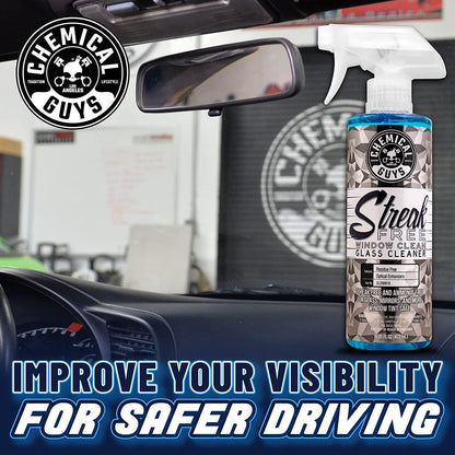 Chemical Guys Streak Free Glass and Window Cleaner - Works on Glass, Windows, Mirrors, and Screens, Ammonia-Free and Safe on Tinted Windows, for Cars, Trucks, SUVs, and Home Use - 16 oz