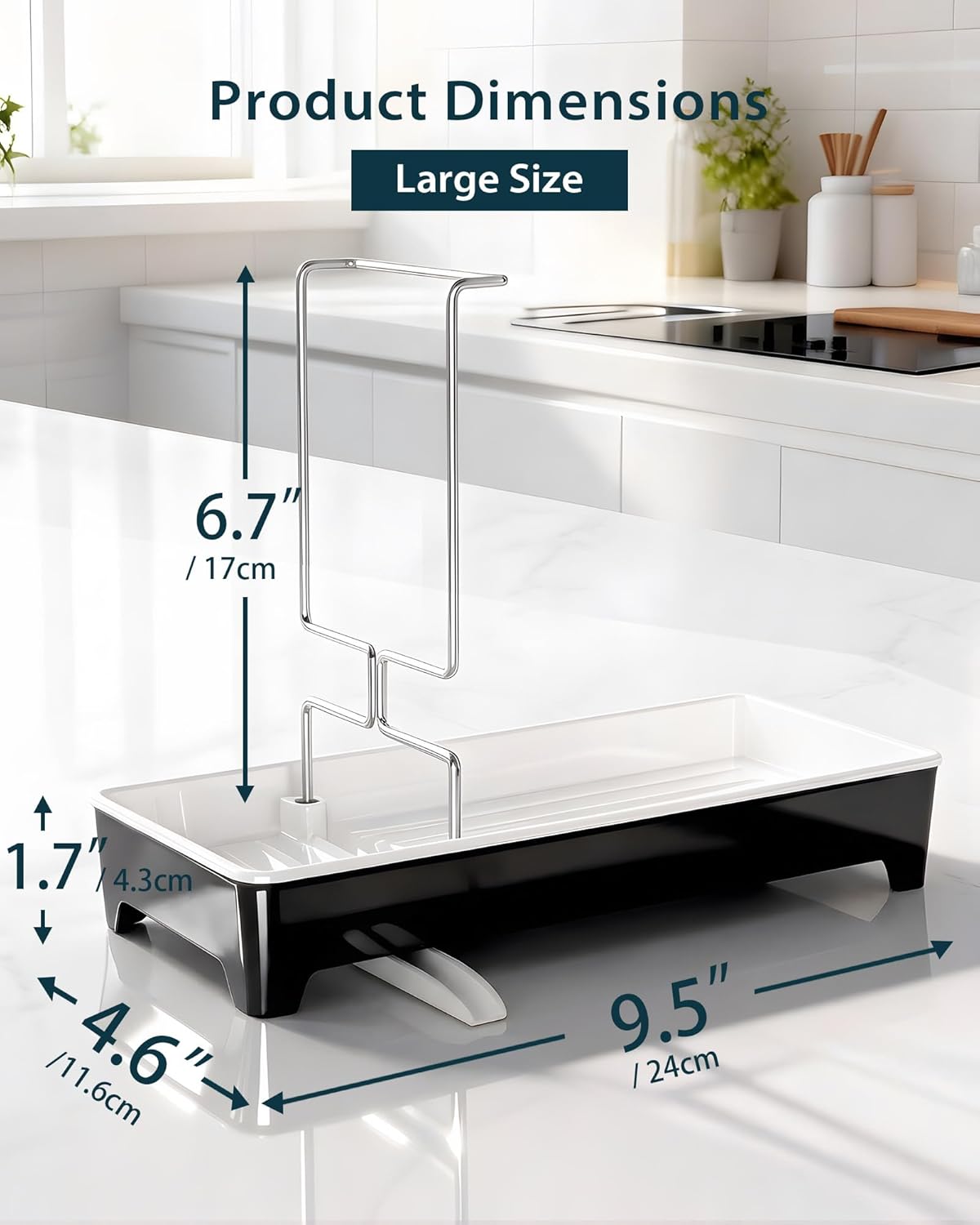 Minimalist Sink Caddy, Rustproof Sponge Holder for Kitchen Sink with 304 Stainless-Steel Brush Holder, Countertop Rack Organizer with Raised Ridges & Silicone Drain Tube (Mint Green, Large)