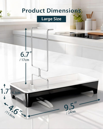 Minimalist Sink Caddy, Rustproof Sponge Holder for Kitchen Sink with 304 Stainless-Steel Brush Holder, Countertop Rack Organizer with Raised Ridges & Silicone Drain Tube (Mint Green, Large)